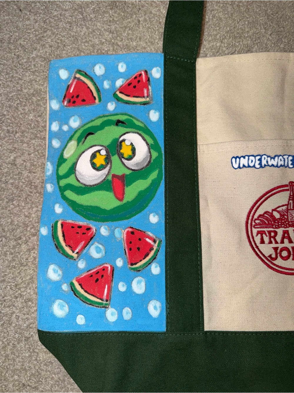 Trader Joe's Underwatermelon Hand Painted Canvas Tote Only One - Picture 2 of 5